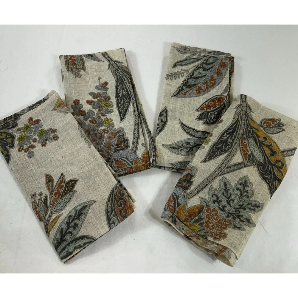 Raymond Waites Hampton Garden Set 4 Floral Napkins Neutral Farmhouse Decor